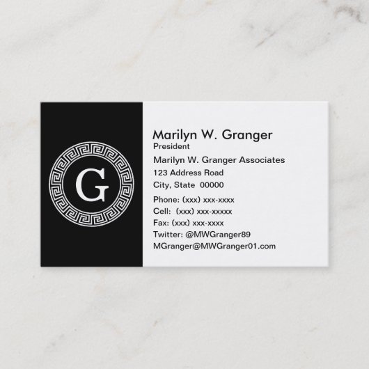 Zwart Wit Grieks Zeer belangrijk Rand Lijst Initia Visitekaartje (Voorkant)