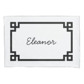 Zwart-wit Griekse Key Monogram Standaard Kussensloop (Voorkant)
