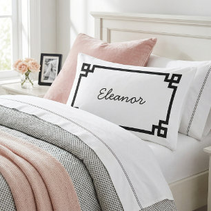 Zwart-wit Griekse Key Monogram Standaard Kussensloop