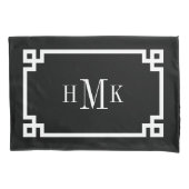 Zwart-wit Griekse Key Monogram Standaard Kussensloop (Voorkant-Links)