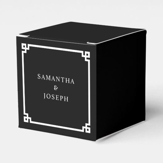 Zwart-wit Griekse Key Wedding Bedankdoosjes (Voorkant Zijde)