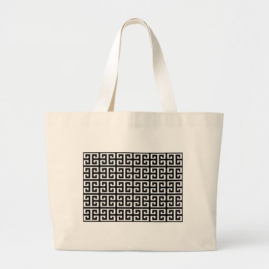 zwart wit Griekse sleutel Grote Tote Bag (Voorkant)