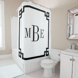 Zwart-wit Griekse sleutel | monogram Douchegordijn