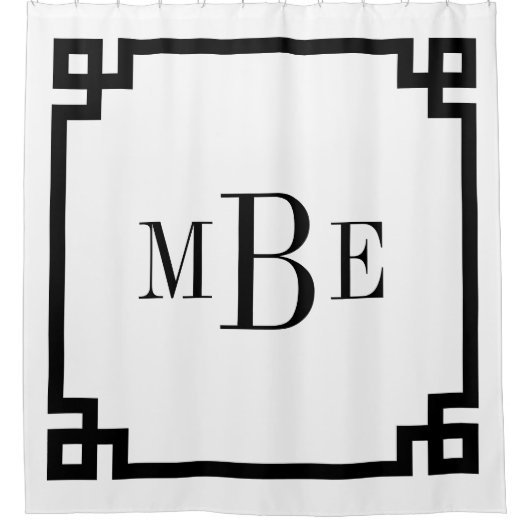 Zwart-wit Griekse sleutel | monogram Douchegordijn (Voorkant)