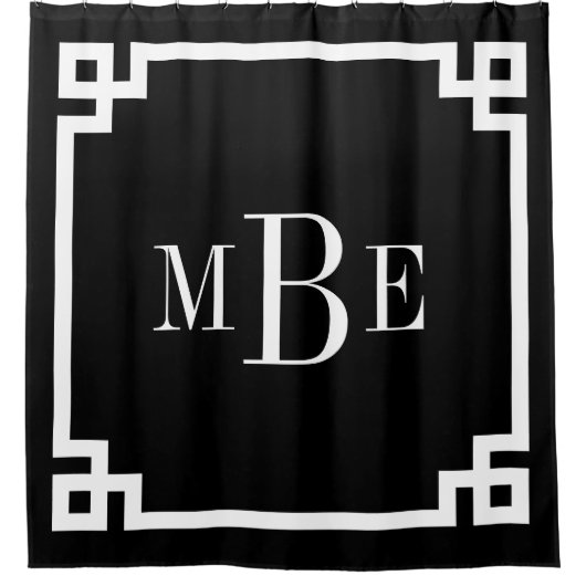 Zwart-wit Griekse sleutel | monogram Douchegordijn (Voorkant)