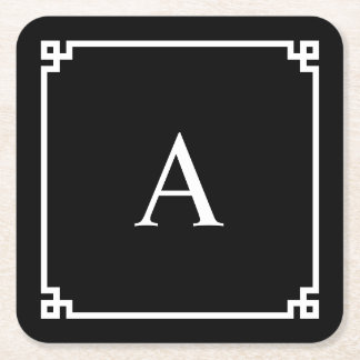 Zwart-Wit Griekse Sleutel Monogram Kartonnen Onderzetters