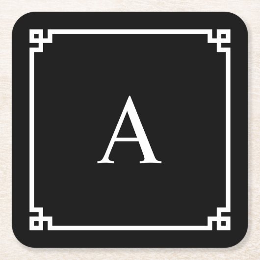 Zwart-Wit Griekse Sleutel Monogram Kartonnen Onderzetters (Voorkant)