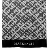 Zwart-wit Griekse Sleutel Naam Monogram Douchegordijn (Voorkant)