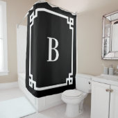 Zwart-wit Griekse sleutelgrens Eenvoudig monogram Douchegordijn (In situ)