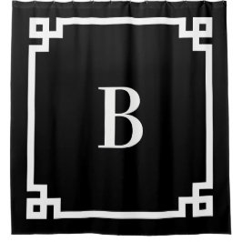 Zwart-wit Griekse sleutelgrens Eenvoudig monogram Douchegordijn