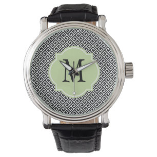 Zwart & wit Griekse sleutelpatroon Horloge