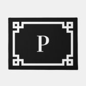Zwart-wit Griekse Sleutelrand Monogram Deurmat (Voorkant)