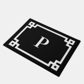Zwart-wit Griekse Sleutelrand Monogram Deurmat (Schuin)