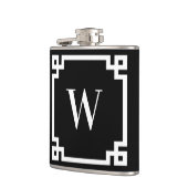Zwart-wit Griekse Sleutelrand Monogram Heupfles (Links)