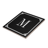 Zwart-wit Griekse Sleutelrand Monogram Tegeltje (Zijkant)