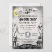 Zwart wit griezelig kostuum party spooky halloween kaart (Voorkant)