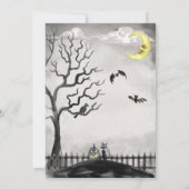 Zwart wit griezelig kostuum party spooky halloween kaart (Achterkant)
