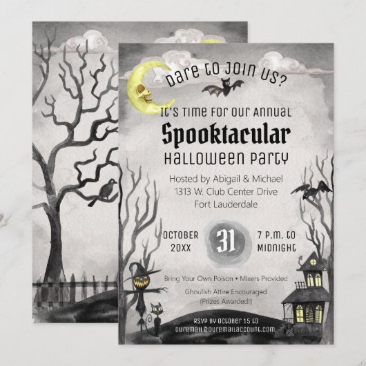 Zwart wit griezelig kostuum party spooky halloween kaart (Voorkant / Achterkant)