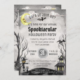 Zwart wit griezelig kostuum party spooky halloween kaart