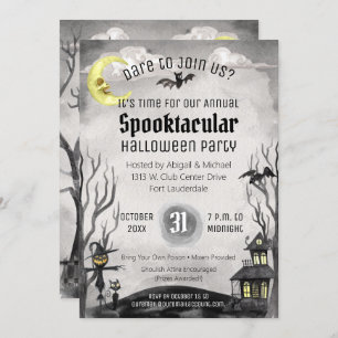 Zwart wit griezelig kostuum party spooky halloween kaart