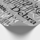 Zwart / Wit / Grijs Aangepast patroon van namen Cadeaupapier (Hoek)