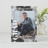 Zwart wit grijs Abstract Afstuderen Aankondiging (Staand voorkant)