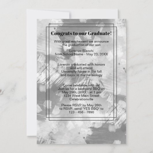 Zwart wit grijs Abstract Afstuderen Aankondiging (Achterkant)