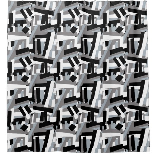 Zwart Wit Grijs Abstract Geometrische Patches Douchegordijn (Voorkant)