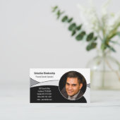 Zwart, Wit & Grijs Abstract met QR Code & Foto Visitekaartje (Staand voorkant)