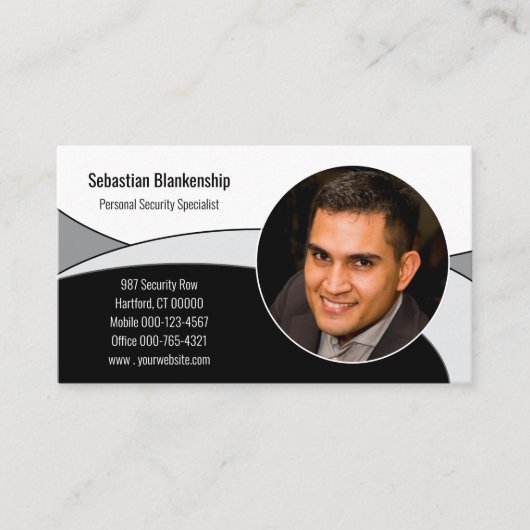 Zwart, Wit & Grijs Abstract met QR Code & Foto Visitekaartje (Voorkant)