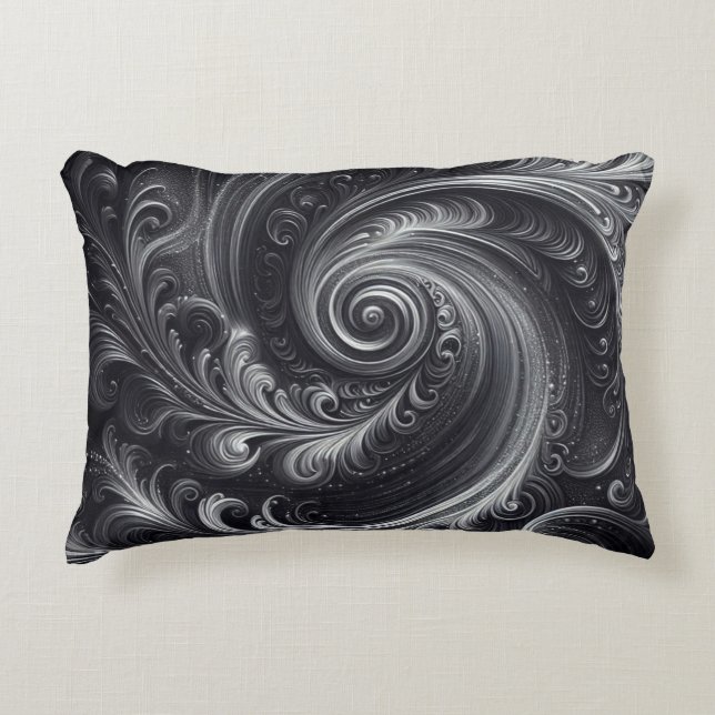 Zwart Wit Grijs Abstract Modern Eenvoudige Swirl Accent Kussen (Voorkant)
