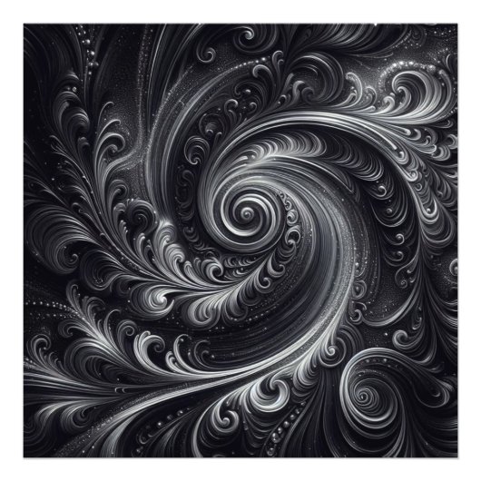 Zwart Wit Grijs Abstract Modern Eenvoudige Swirl Foto Afdruk (Voorkant)