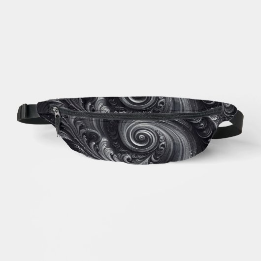 Zwart Wit Grijs Abstract Modern Eenvoudige Swirl Heuptasje (Voorkant)