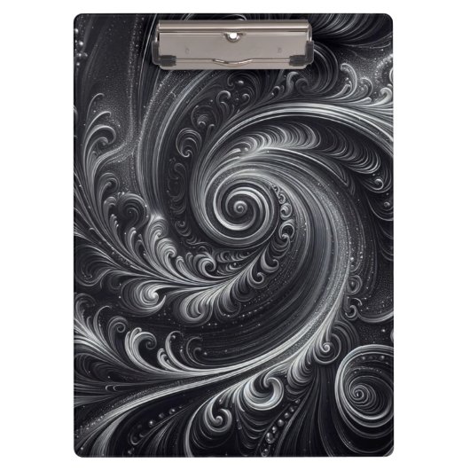 Zwart Wit Grijs Abstract Modern Eenvoudige Swirl Klembord (Voorkant)