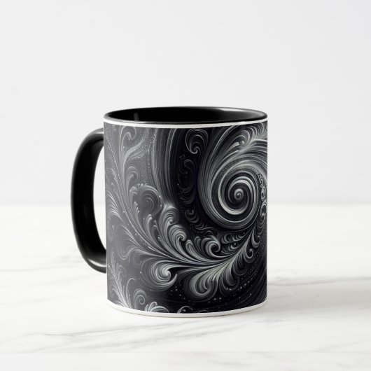 Zwart Wit Grijs Abstract Modern Eenvoudige Swirl Mok (Voorkant links)