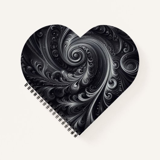 Zwart Wit Grijs Abstract Modern Eenvoudige Swirl Notitieboek (Voorkant)