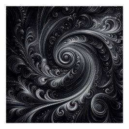 Zwart Wit Grijs Abstract Modern Eenvoudige Swirl Perfect Poster