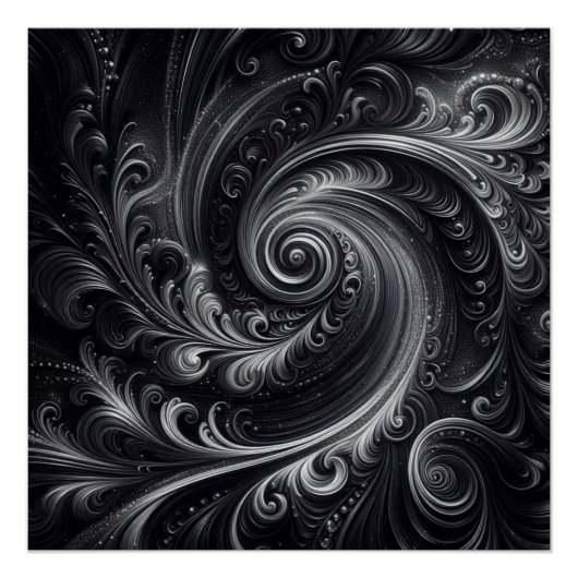 Zwart Wit Grijs Abstract Modern Eenvoudige Swirl Perfect Poster (Voorkant)