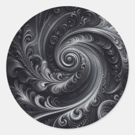 Zwart Wit Grijs Abstract Modern Eenvoudige Swirl Ronde Sticker