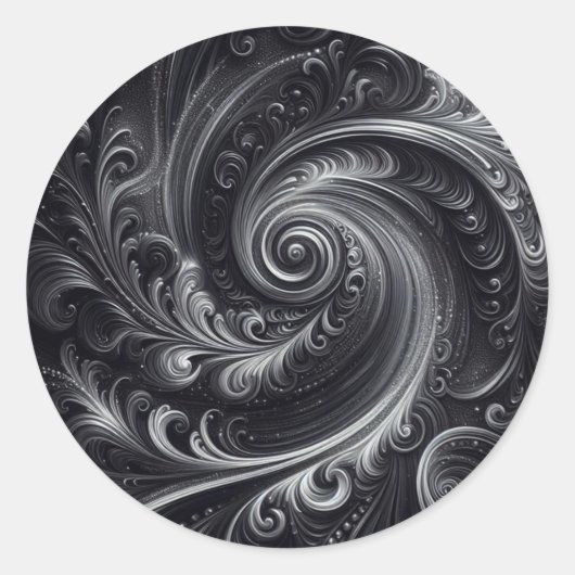 Zwart Wit Grijs Abstract Modern Eenvoudige Swirl Ronde Sticker (Voorkant)