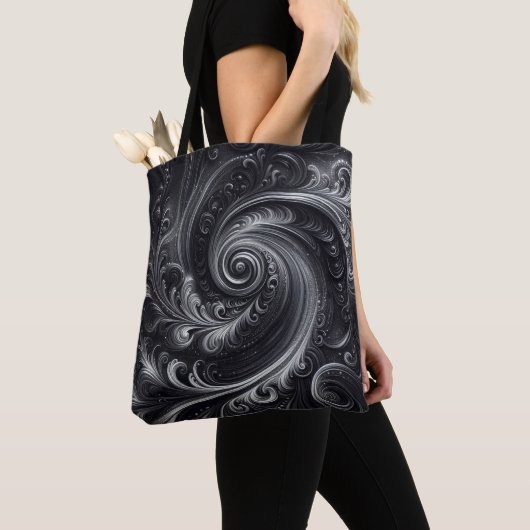 Zwart Wit Grijs Abstract Modern Eenvoudige Swirl Tote Bag (Dichtbij)
