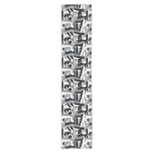 Zwart Wit Grijs Abstracte Geometrische Patches Korte Tafelloper (Voorkant)