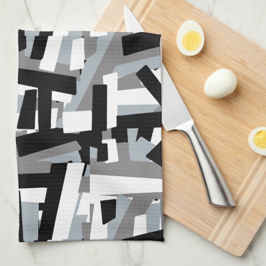 Zwart Wit Grijs Abstracte Geometrische Patches Theedoek (Quarter Fold)