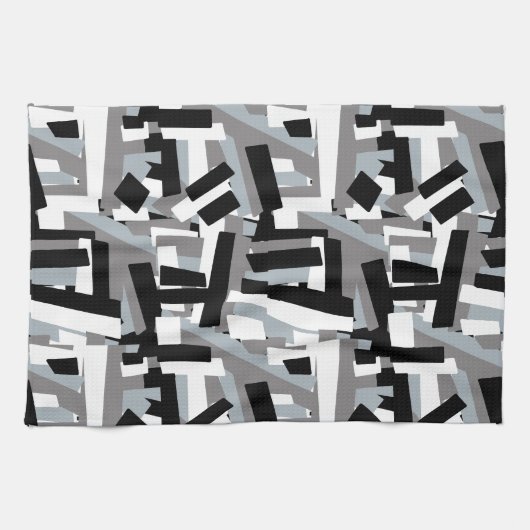 Zwart Wit Grijs Abstracte Geometrische Patches Theedoek (Horizontaal)