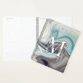 Zwart wit grijs Aqua Monogram Abstract Planner (Display)