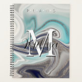 Zwart wit grijs Aqua Monogram Abstract Planner (Voorkant)