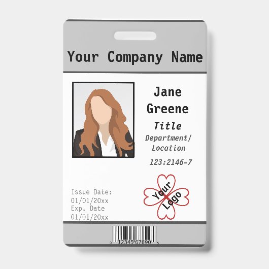 Zwart, Wit, Grijs Barcode Foto ID Badge (Voorzijde)