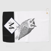 Zwart wit grijs boommonogram golfhanddoek (Horizontaal)