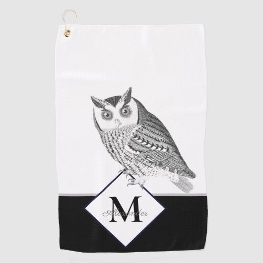 Zwart wit grijs boommonogram golfhanddoek (Voorkant)