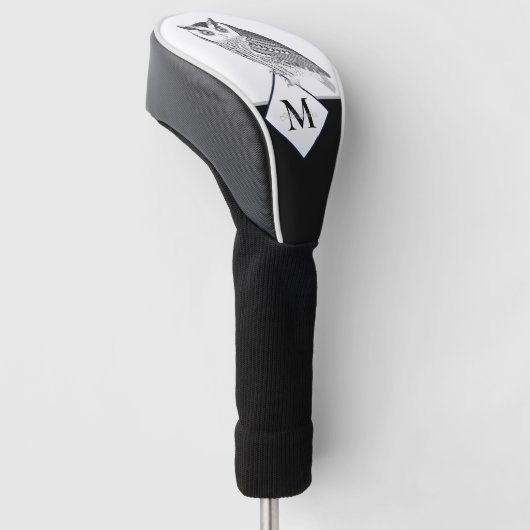 Zwart wit grijs boommonogram naam Golf Head Hoesje Golfheadcover (Schuin)
